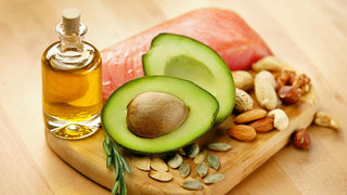 Healthy foods avocado fish nuts