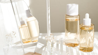 Skincare serum and toner for skin care routine. Cosmetic and fashion concept